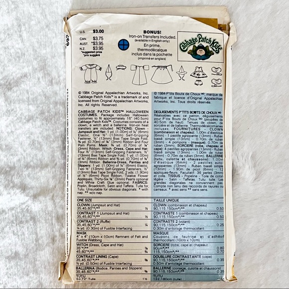 Vintage CPK Halloween Sewing Patterns For Doll Costumes 1984 - Picture 4 of 10